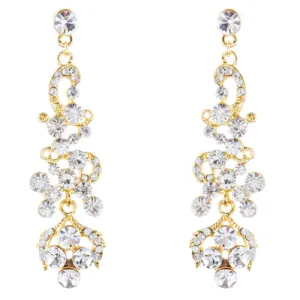 Bridal Wedding Jewelry Prom Classy Crystal Rhinestone Dangle Earrings E968 Gold
