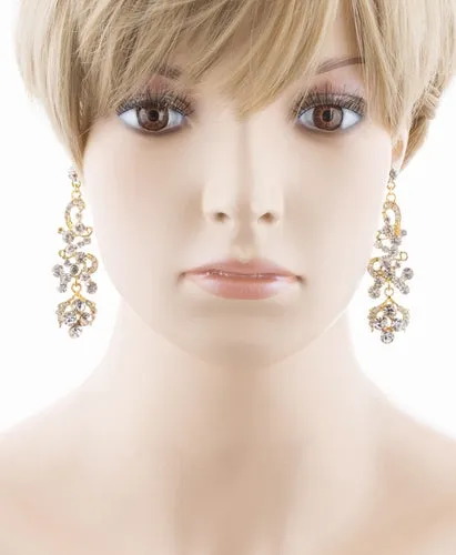 Bridal Wedding Jewelry Prom Classy Crystal Rhinestone Dangle Earrings E968 Gold