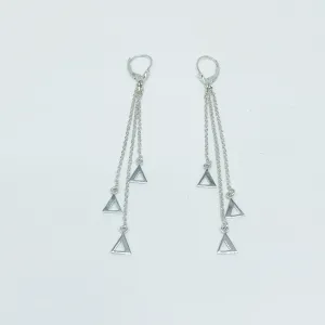 CA Three Triangle Unity Chandelier Earrings  (Silver-Rhodium White Gold Plated)