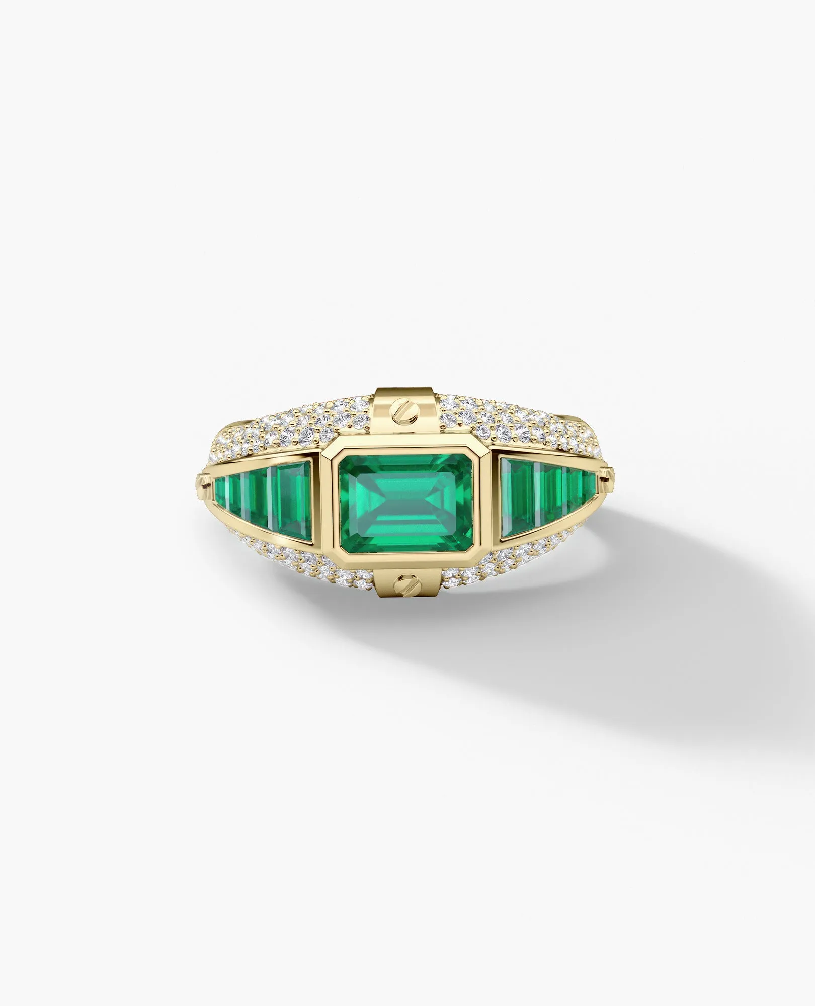 CARLIN Gold Signet Ring with 3.10ct Emeralds and Diamonds