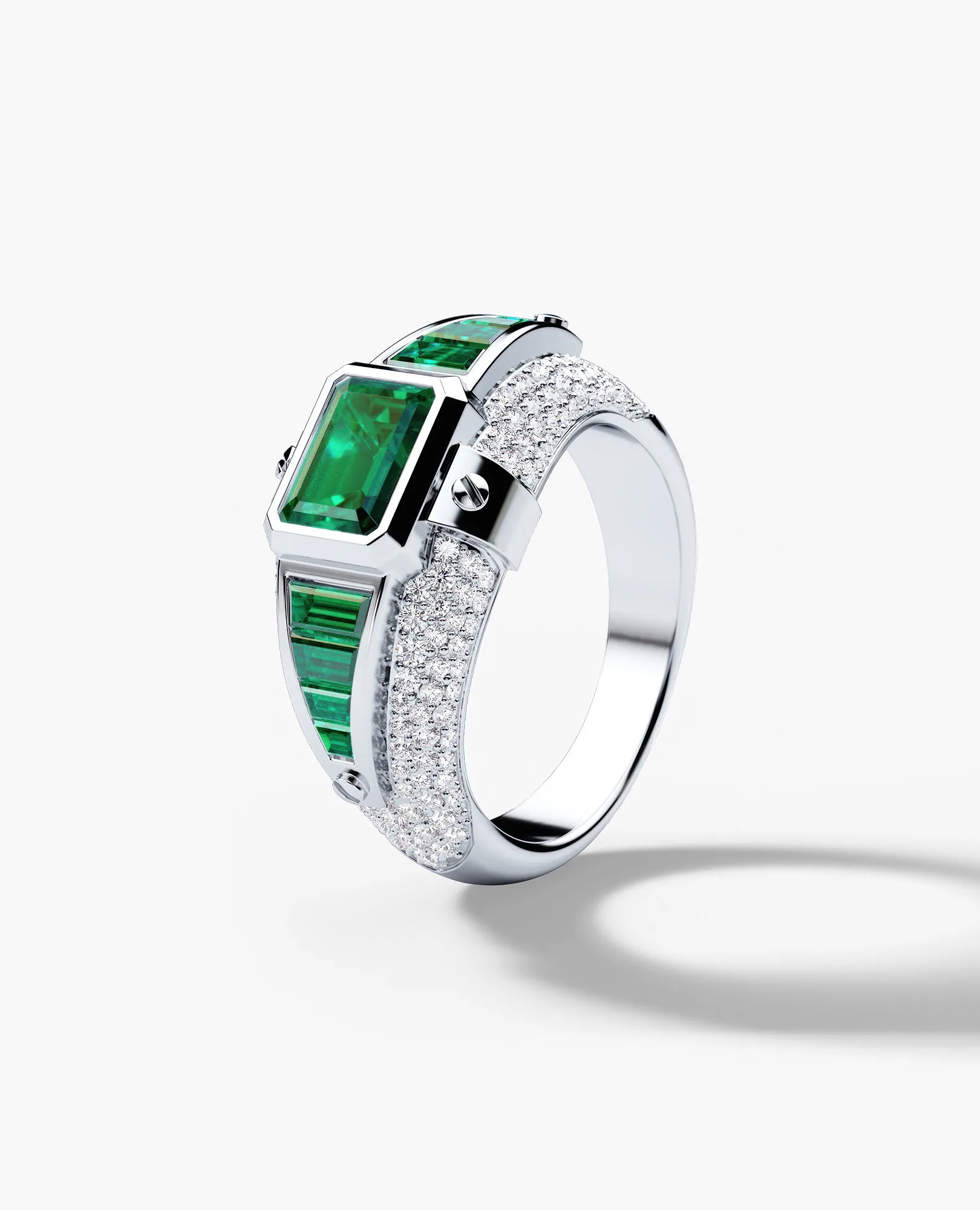 CARLIN Gold Signet Ring with 3.10ct Emeralds and Diamonds