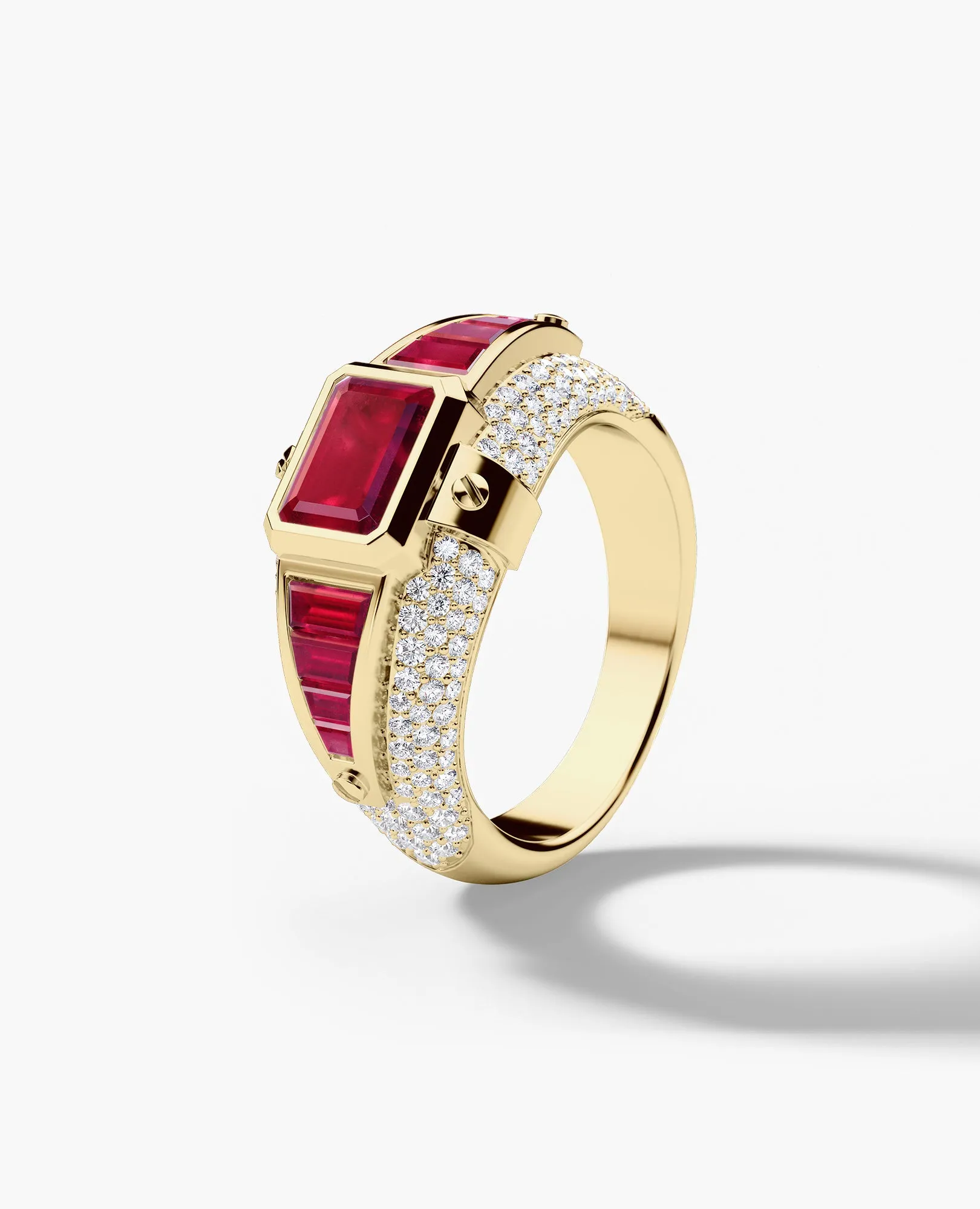 CARLIN Gold Signet Ring with 3.10ct Rubies and Diamonds
