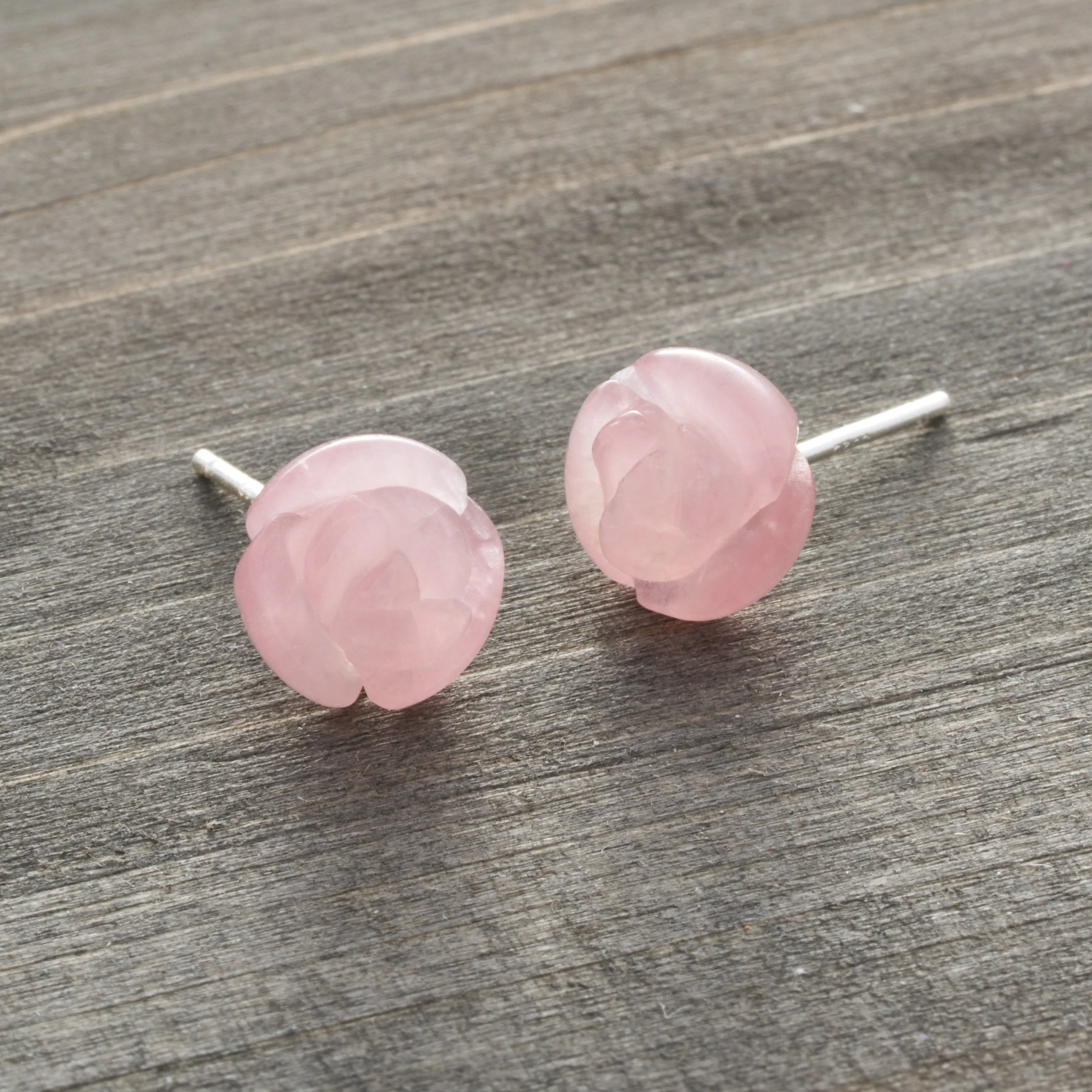Carved Quartz Rose Studs