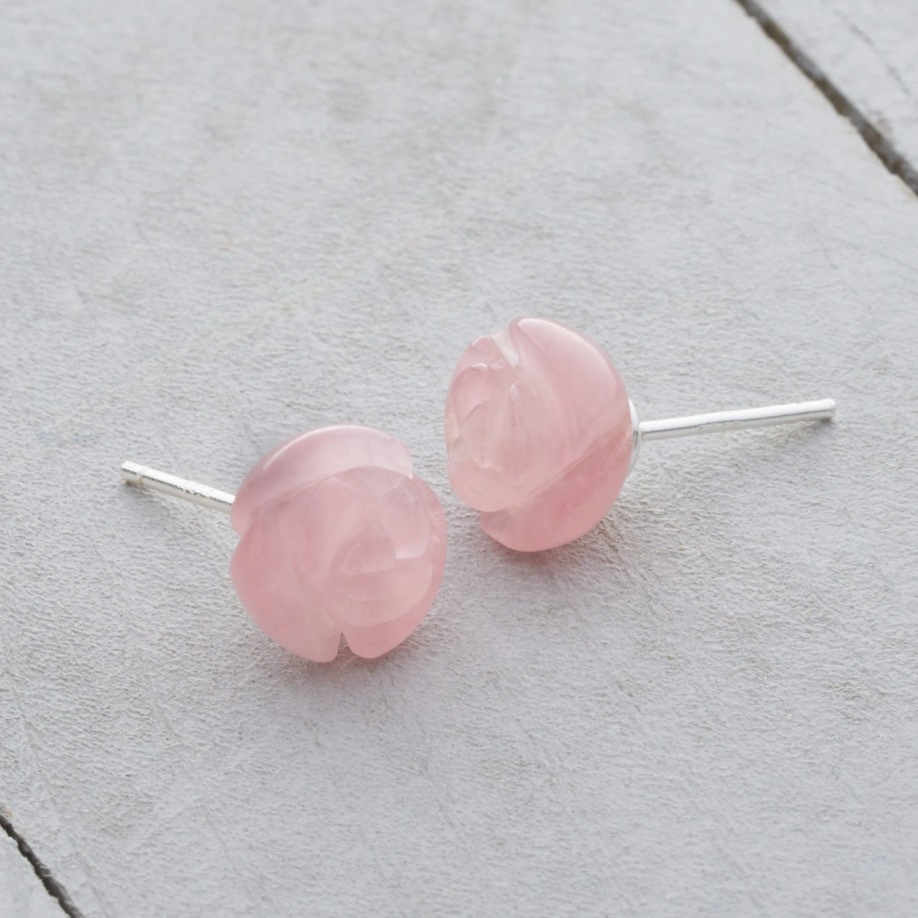 Carved Quartz Rose Studs