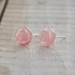 Carved Quartz Rose Studs