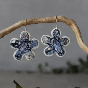 Ceramic Earrings Flower Indigo
