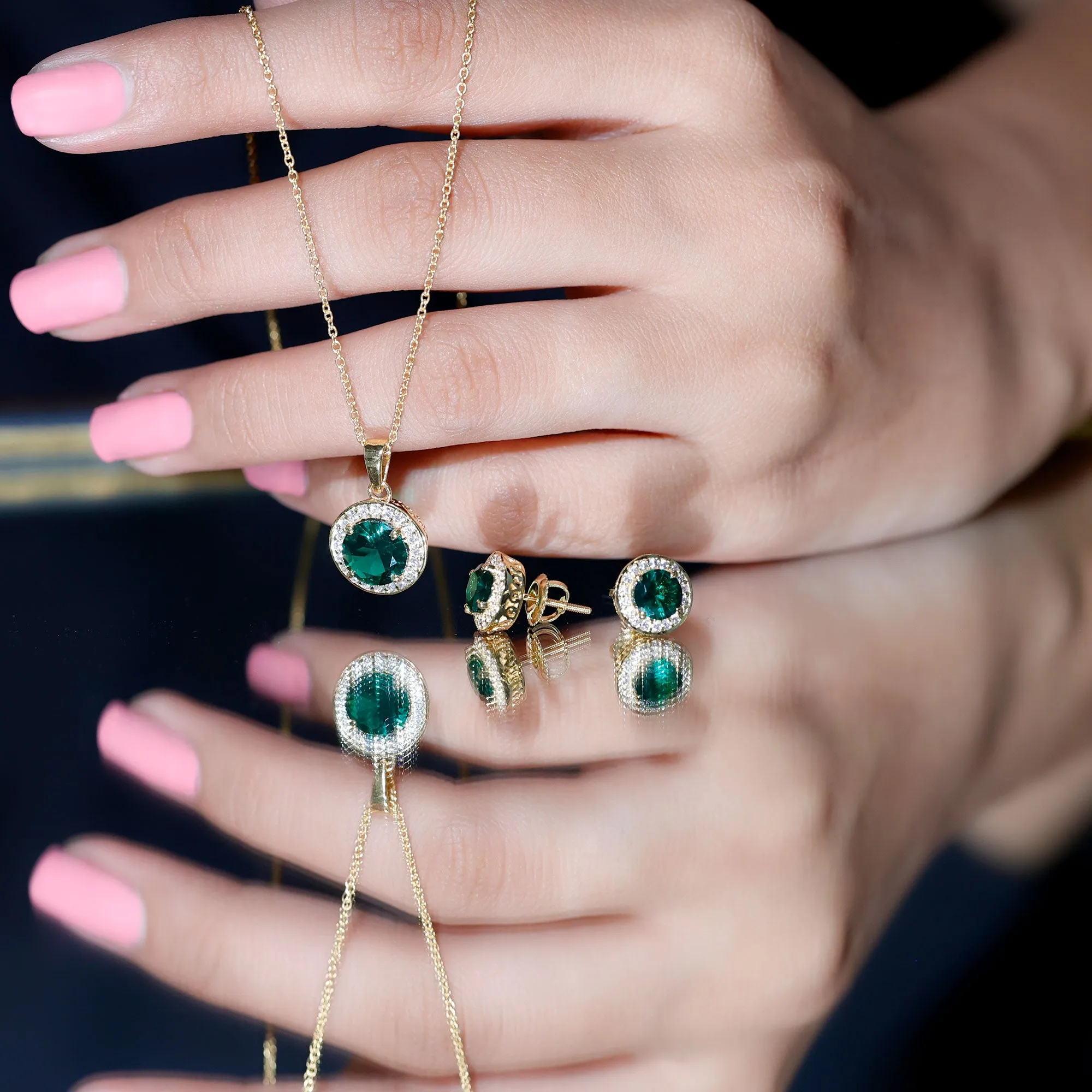 Certified Lab Grown Emerald Moissanite Jewelry Set
