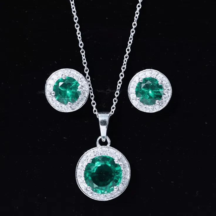 Certified Lab Grown Emerald Moissanite Jewelry Set