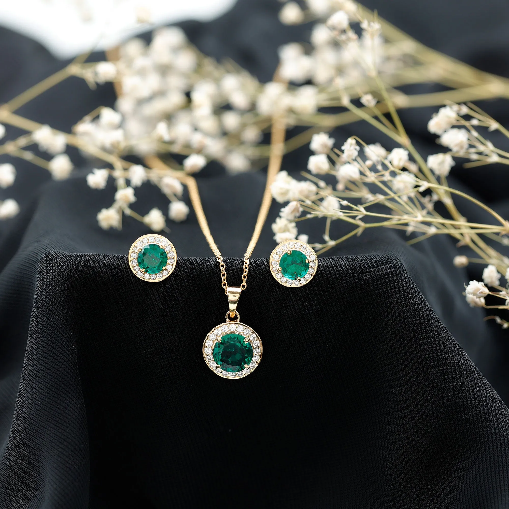 Certified Lab Grown Emerald Moissanite Jewelry Set