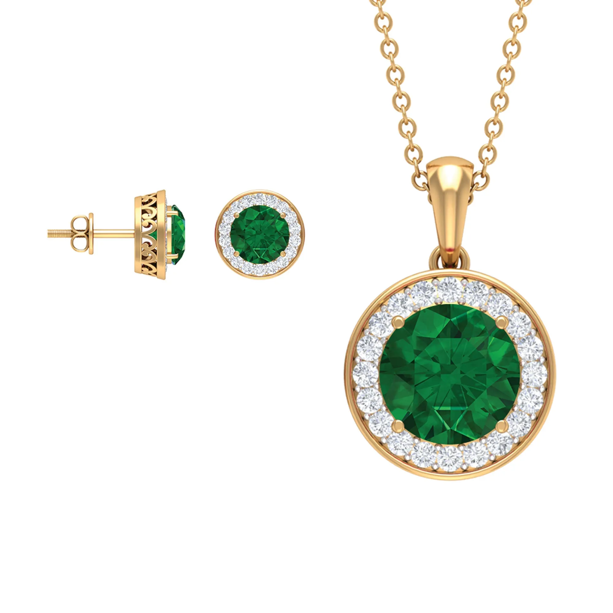 Certified Lab Grown Emerald Moissanite Jewelry Set