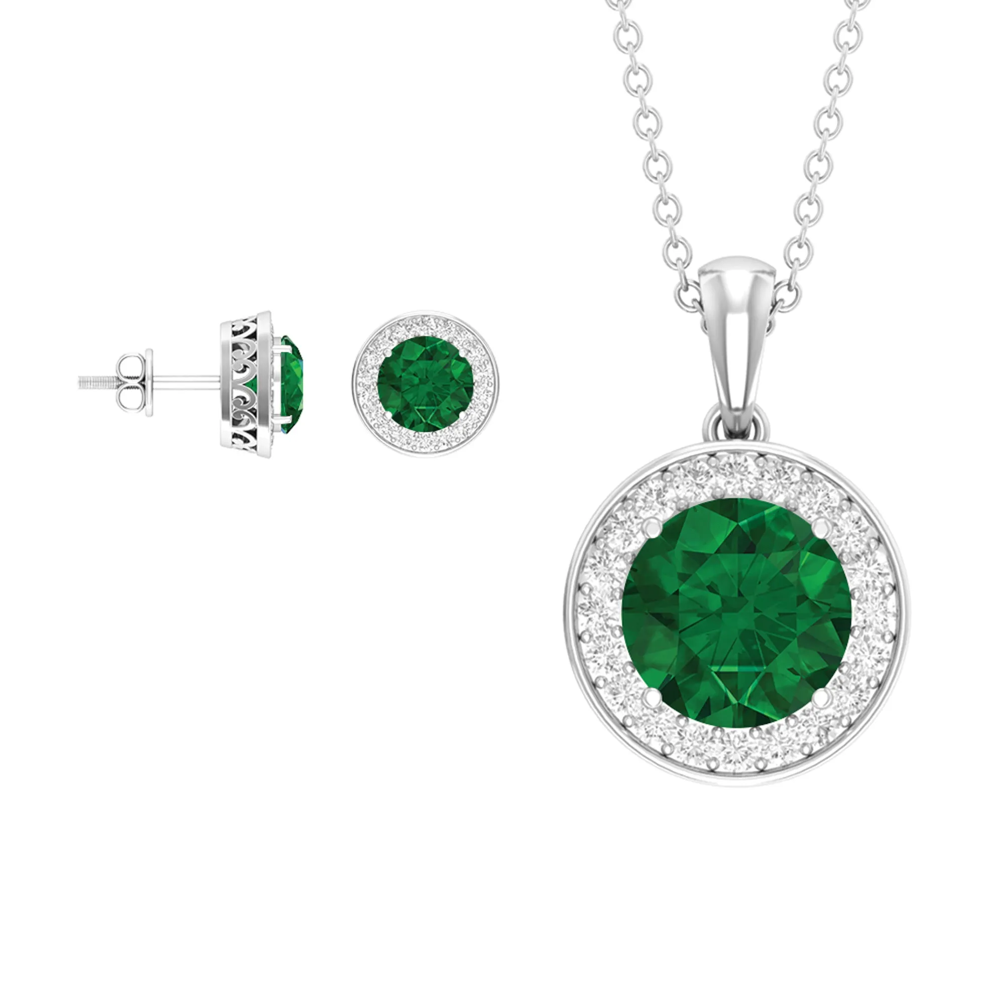 Certified Lab Grown Emerald Moissanite Jewelry Set
