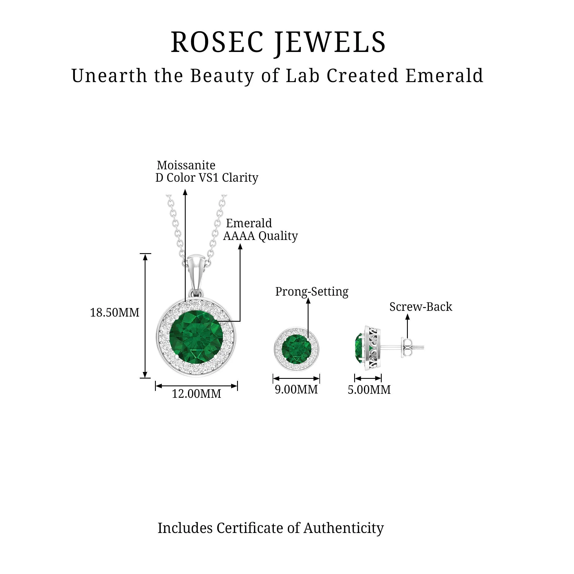 Certified Lab Grown Emerald Moissanite Jewelry Set
