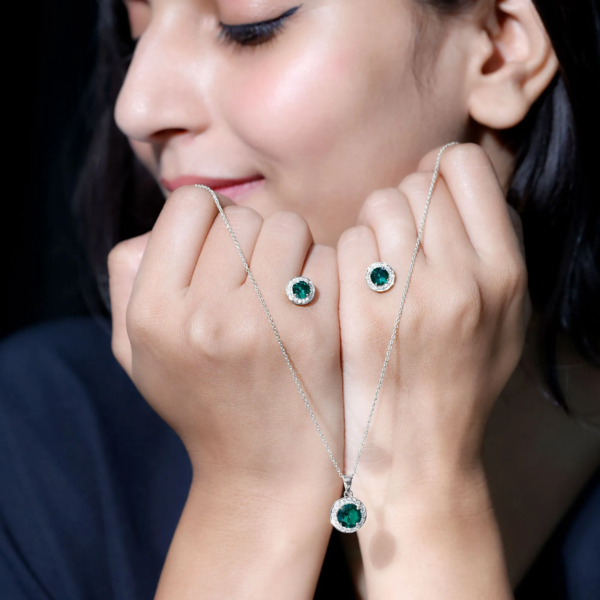 Certified Lab Grown Emerald Moissanite Jewelry Set