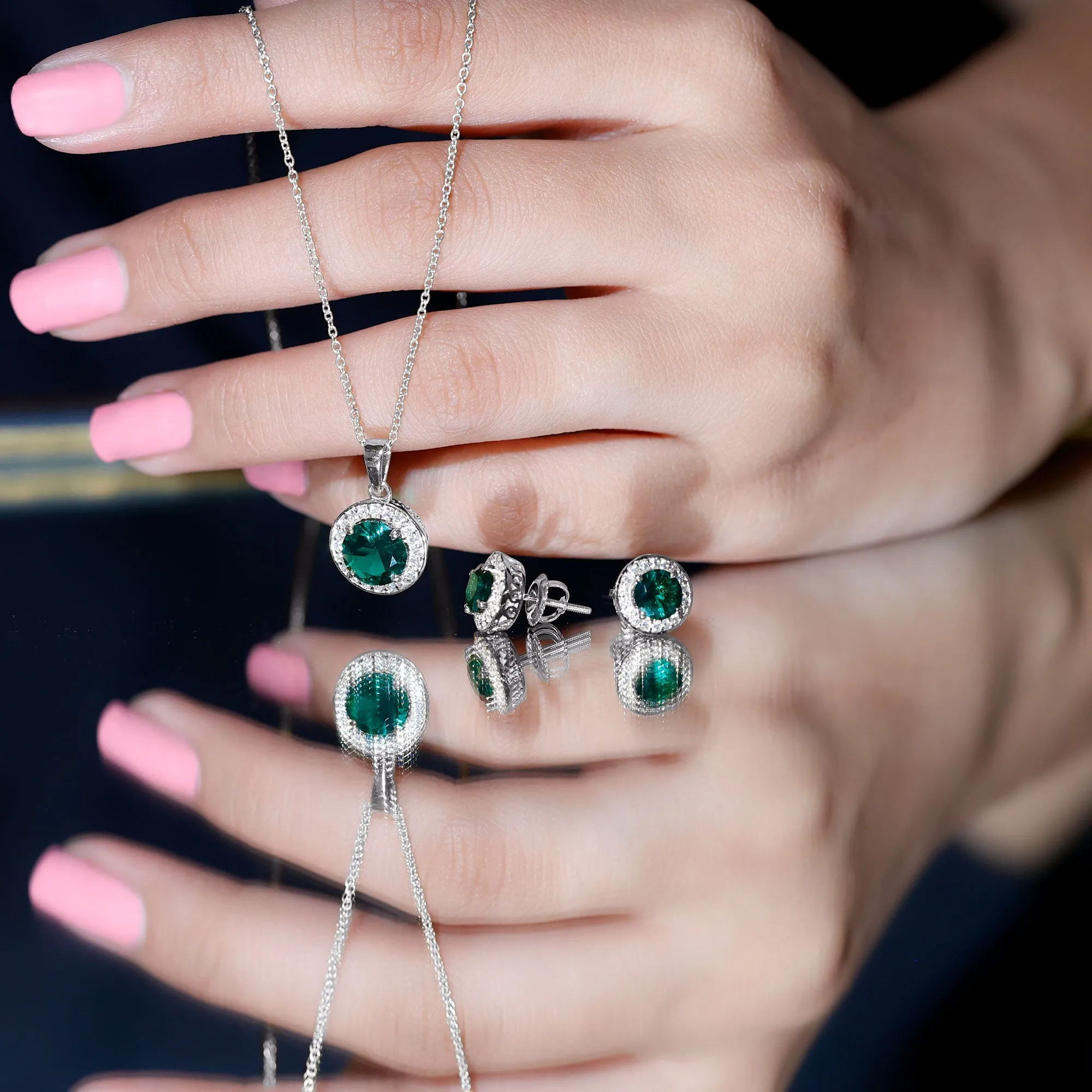 Certified Lab Grown Emerald Moissanite Jewelry Set