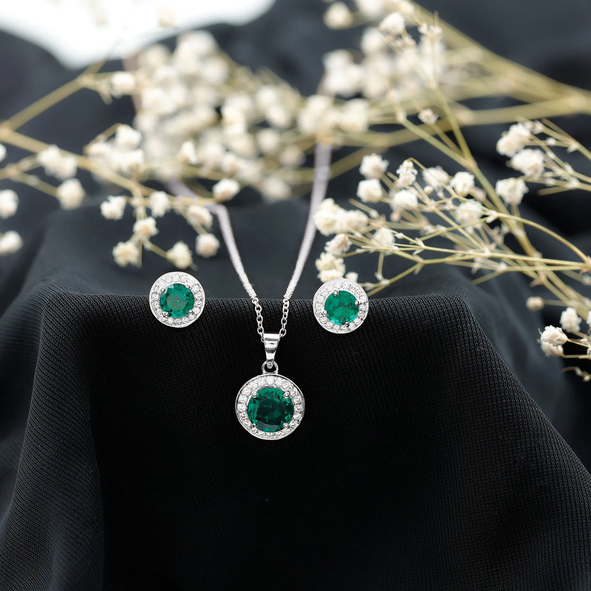 Certified Lab Grown Emerald Moissanite Jewelry Set