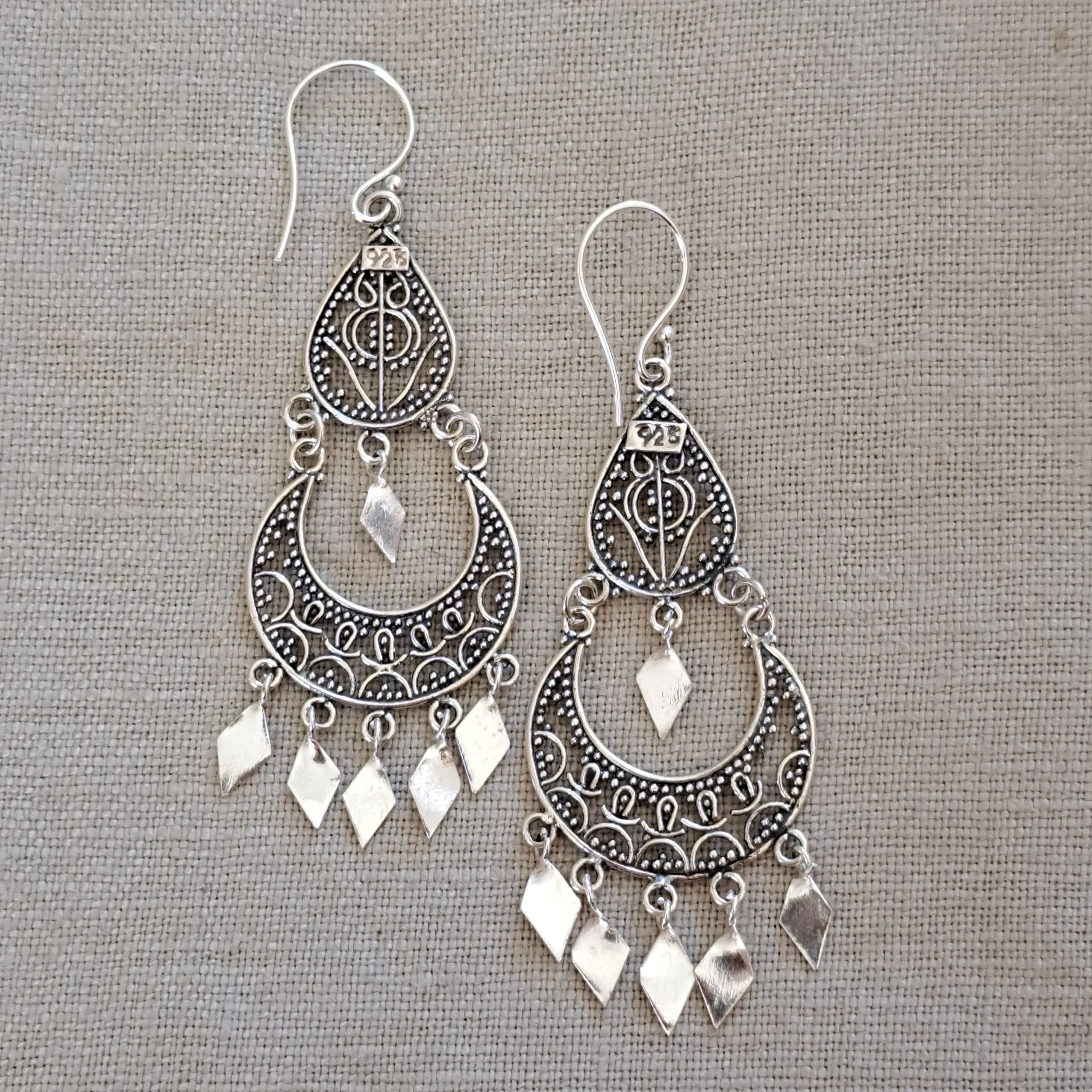 Chandelier .925 Sterling Silver Long Dangle Earrings from Bali