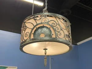CHANDELIER ROUND SILVER  EMBELLISHED  METAL 4 LIGHTS