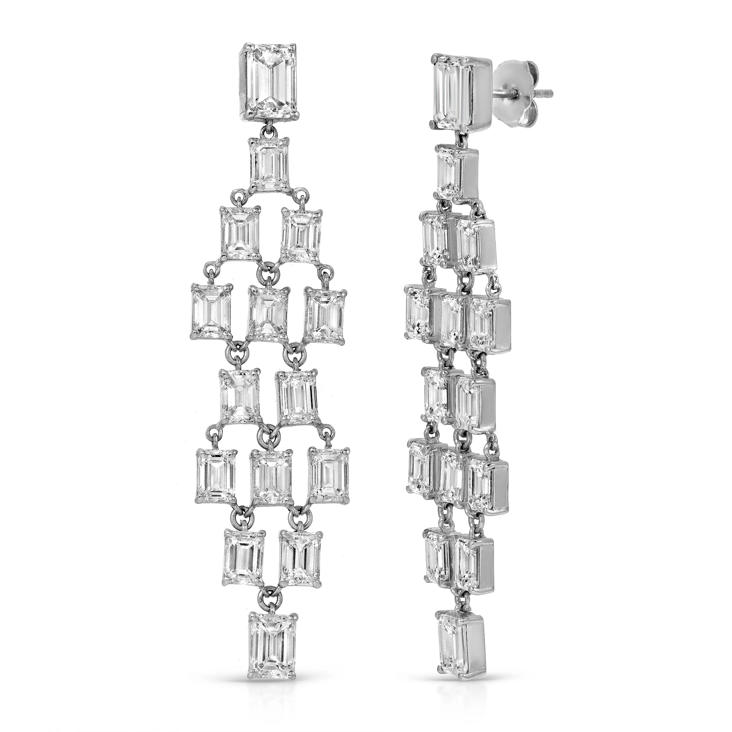 Chandelier Style 18K White Gold Baguette Diamond Earrings