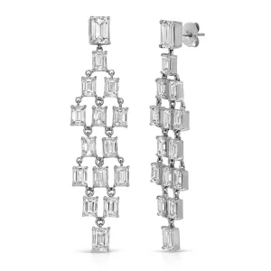 Chandelier Style 18K White Gold Baguette Diamond Earrings