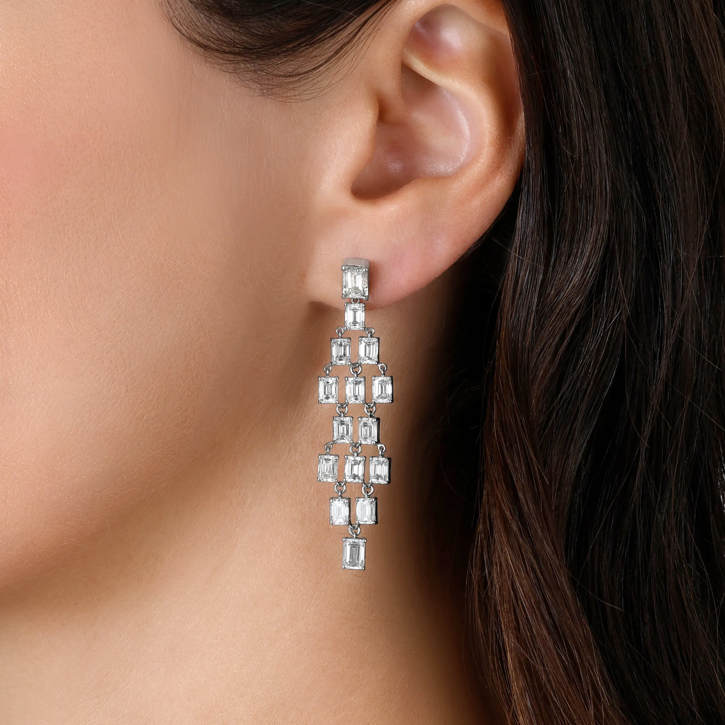 Chandelier Style 18K White Gold Baguette Diamond Earrings
