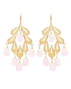 Classic Leaf earrings Gold - with Rose Quartz ✿