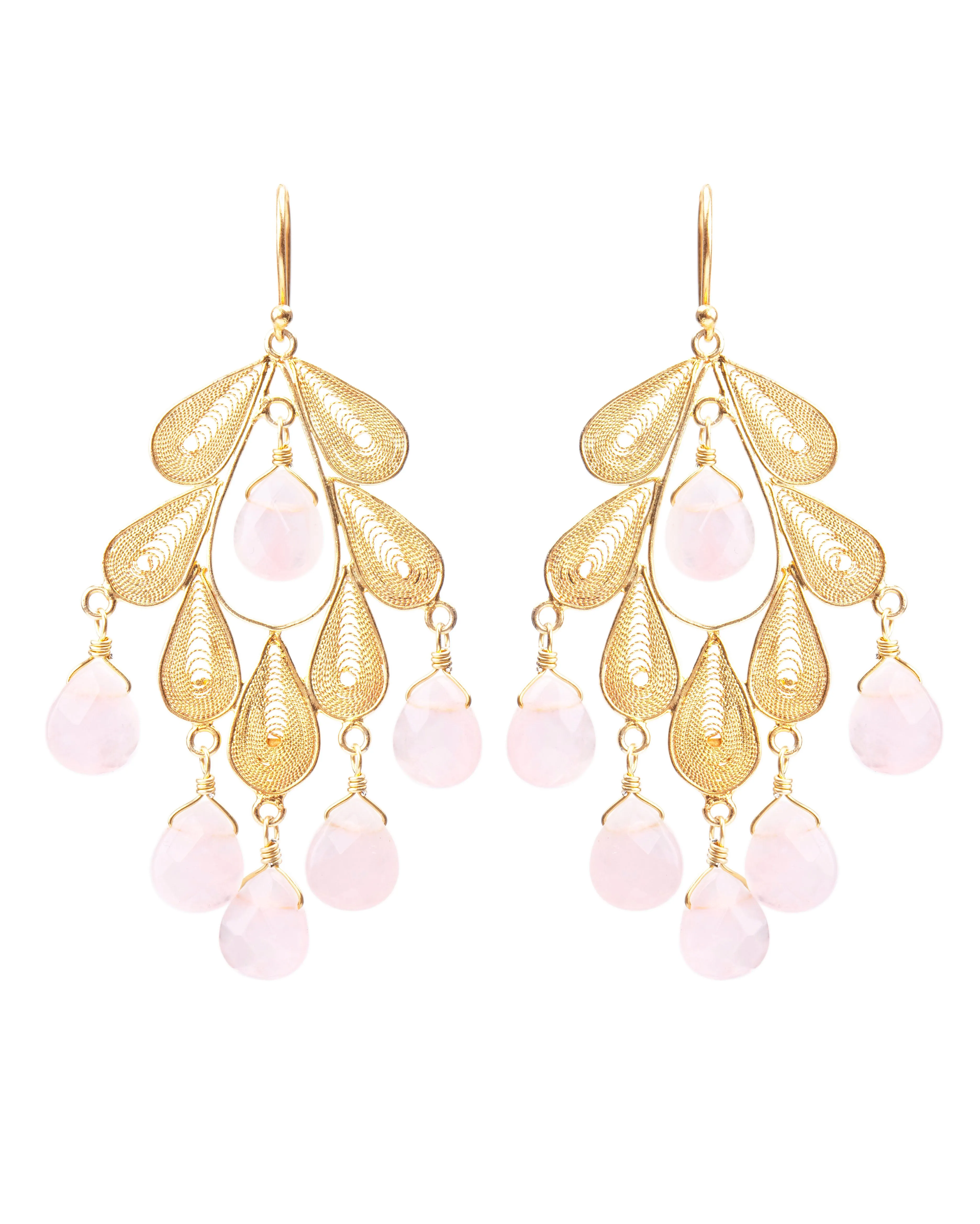 Classic Leaf earrings Gold - with Rose Quartz ✿