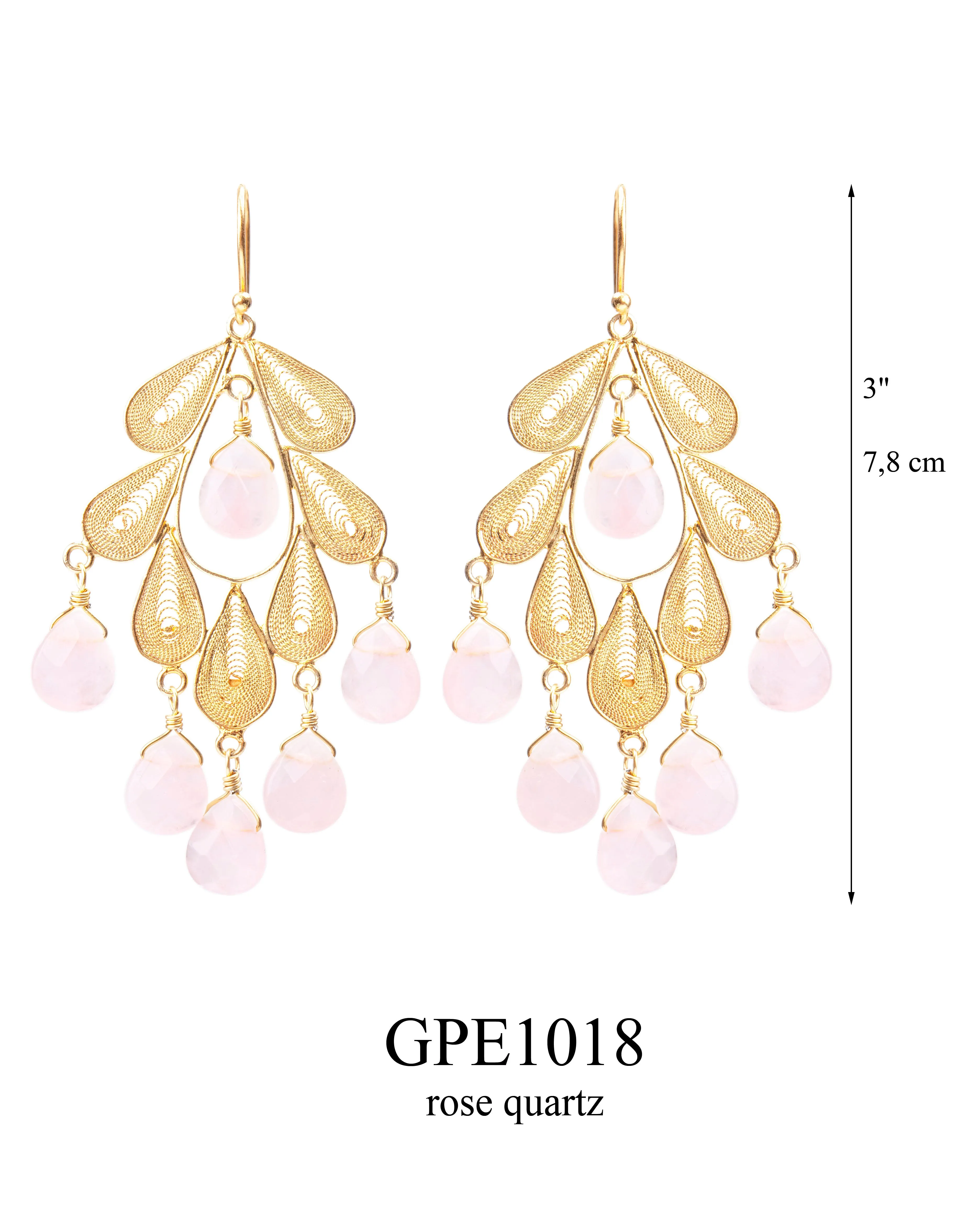 Classic Leaf earrings Gold - with Rose Quartz ✿