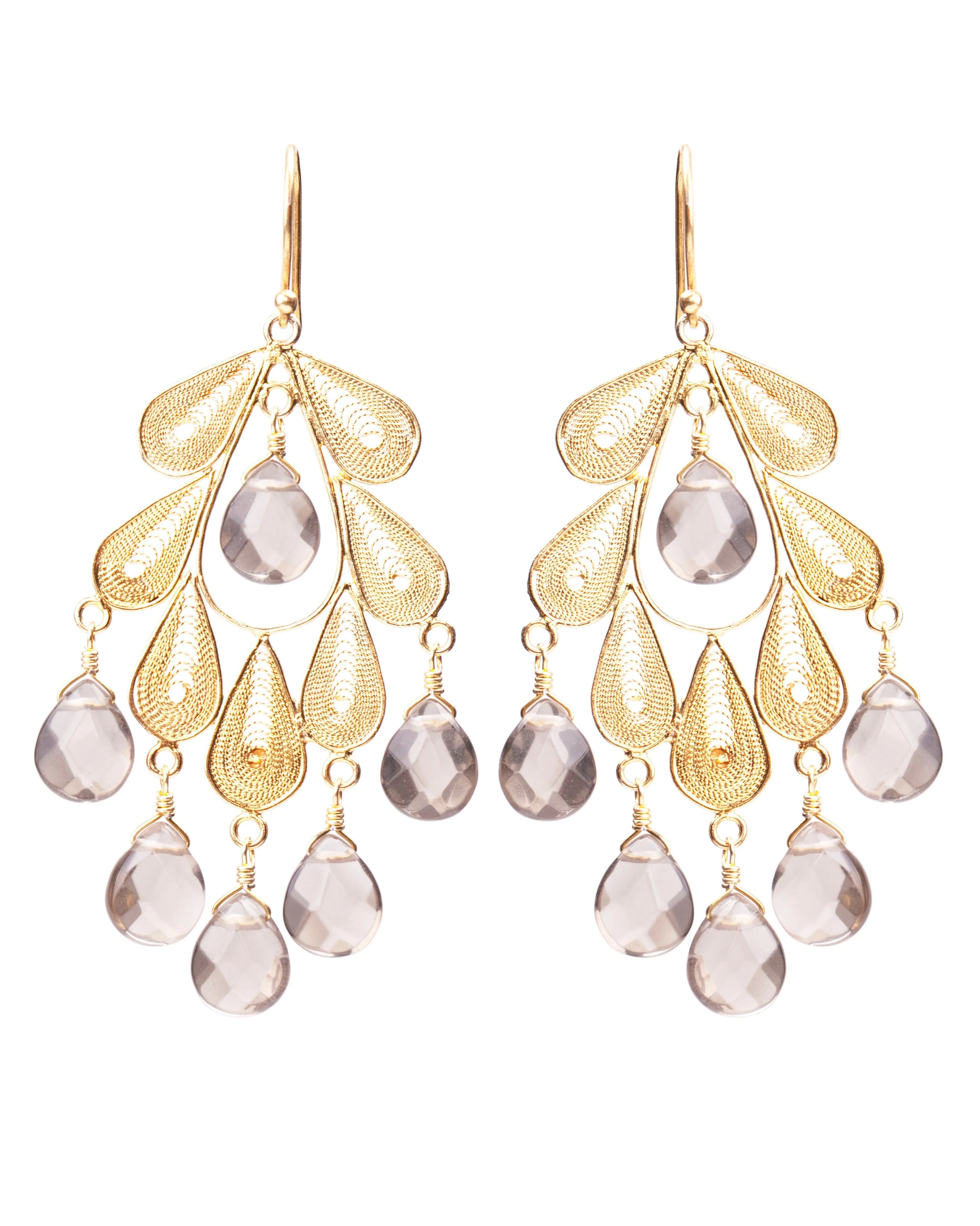 Classic Leaf earrings Gold - with Smoky Topaz ✿