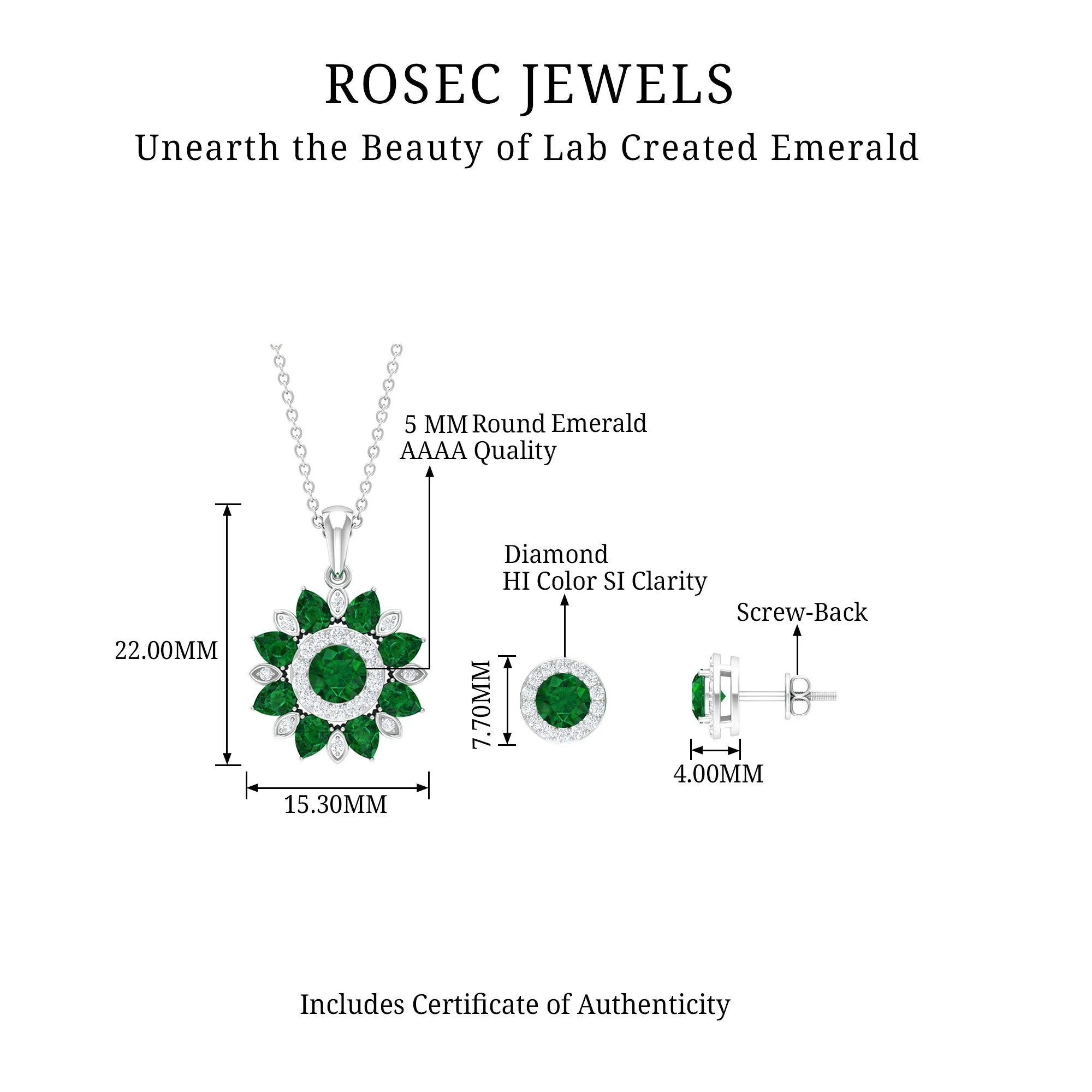 Created Emerald and Moissanite Flower Statement Jewelry Set in Gold