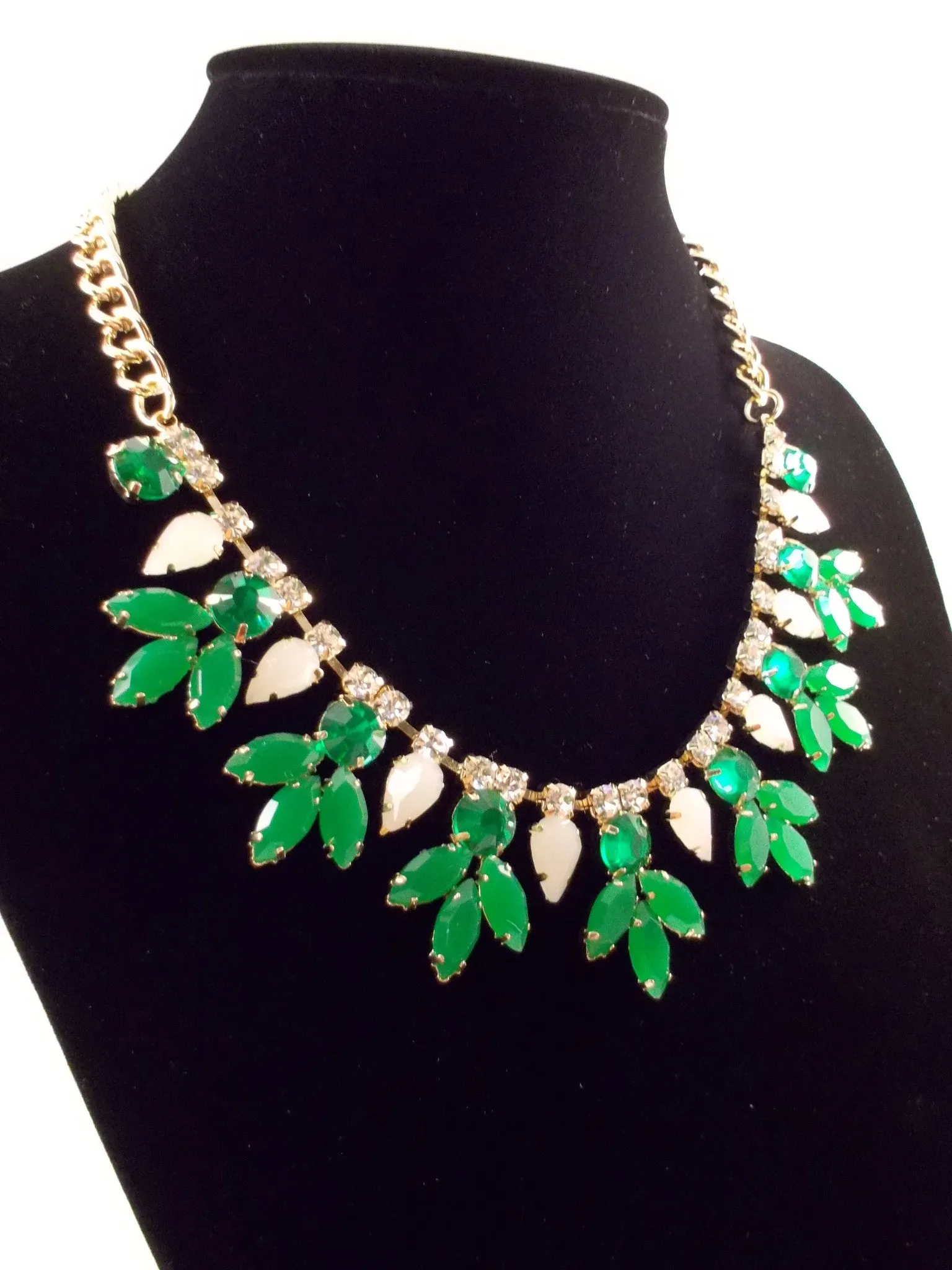 Crystal Rose Bud Necklace- Green