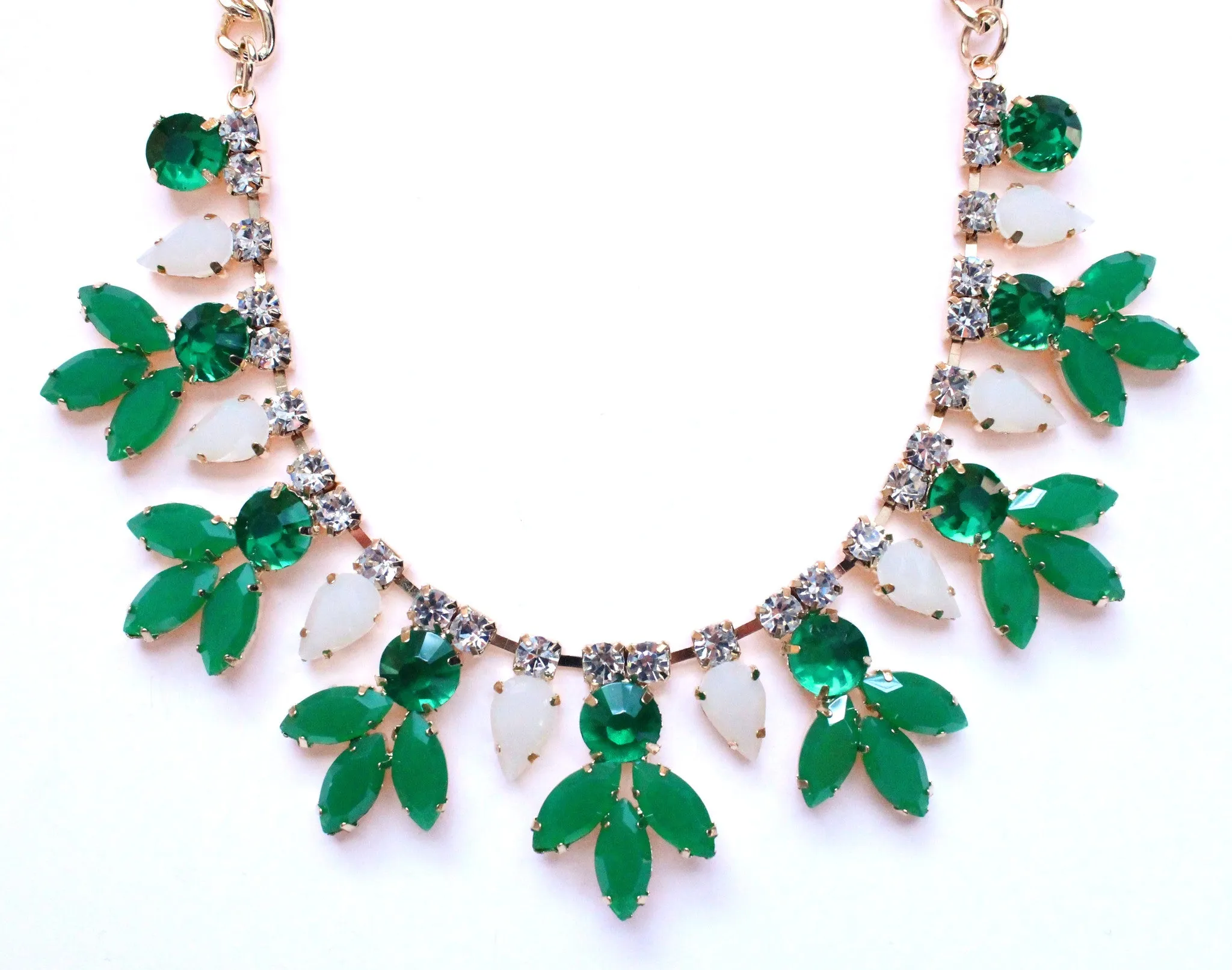 Crystal Rose Bud Necklace- Green