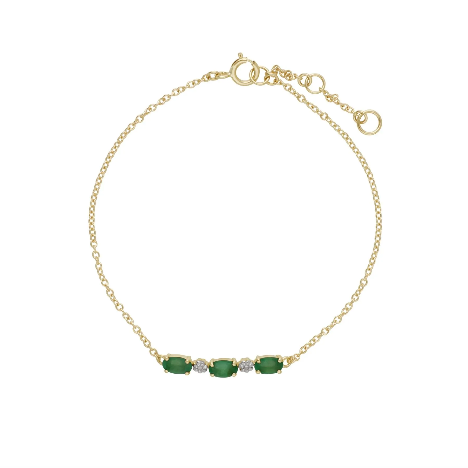 Damen 9 Karat Gelbgold Smaragd und Diamant Fünfstein 19cm Armband