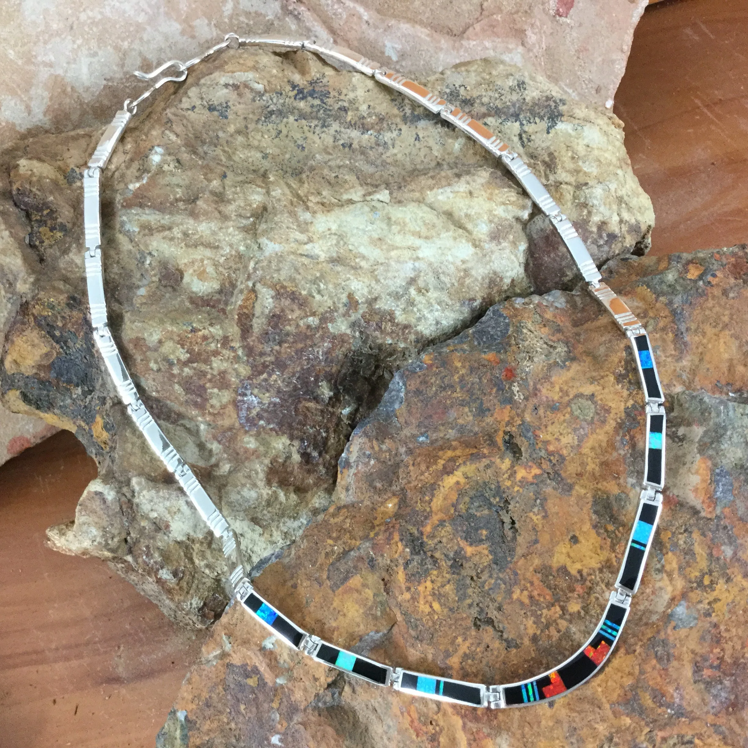 David Rosales Red Moon Inlay Sterling Silver Necklace