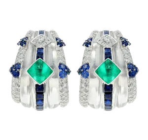 David Webb Emerald, Sapphire and Diamond Earrings