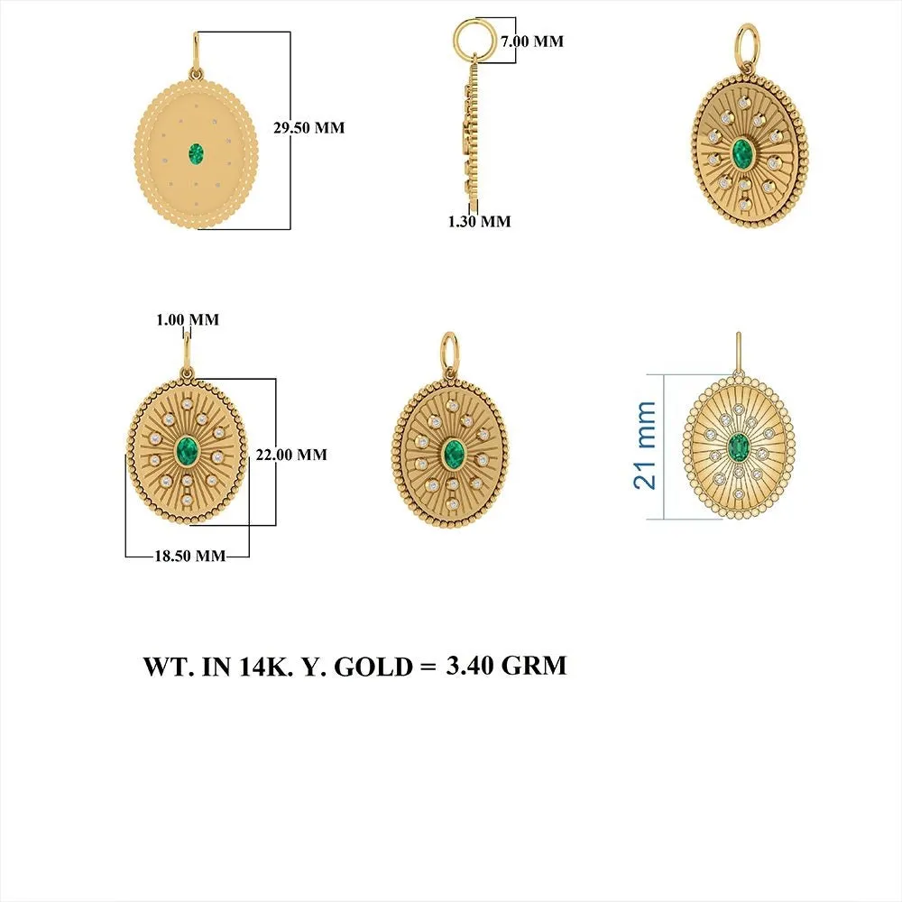 Diamond & Emerald Oval Shape Pendant 18.50x22mm