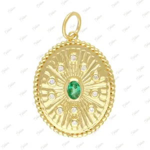 Diamond & Emerald Oval Shape Pendant 18.50x22mm