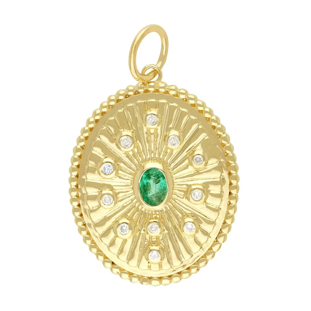 Diamond & Emerald Oval Shape Pendant 18.50x22mm