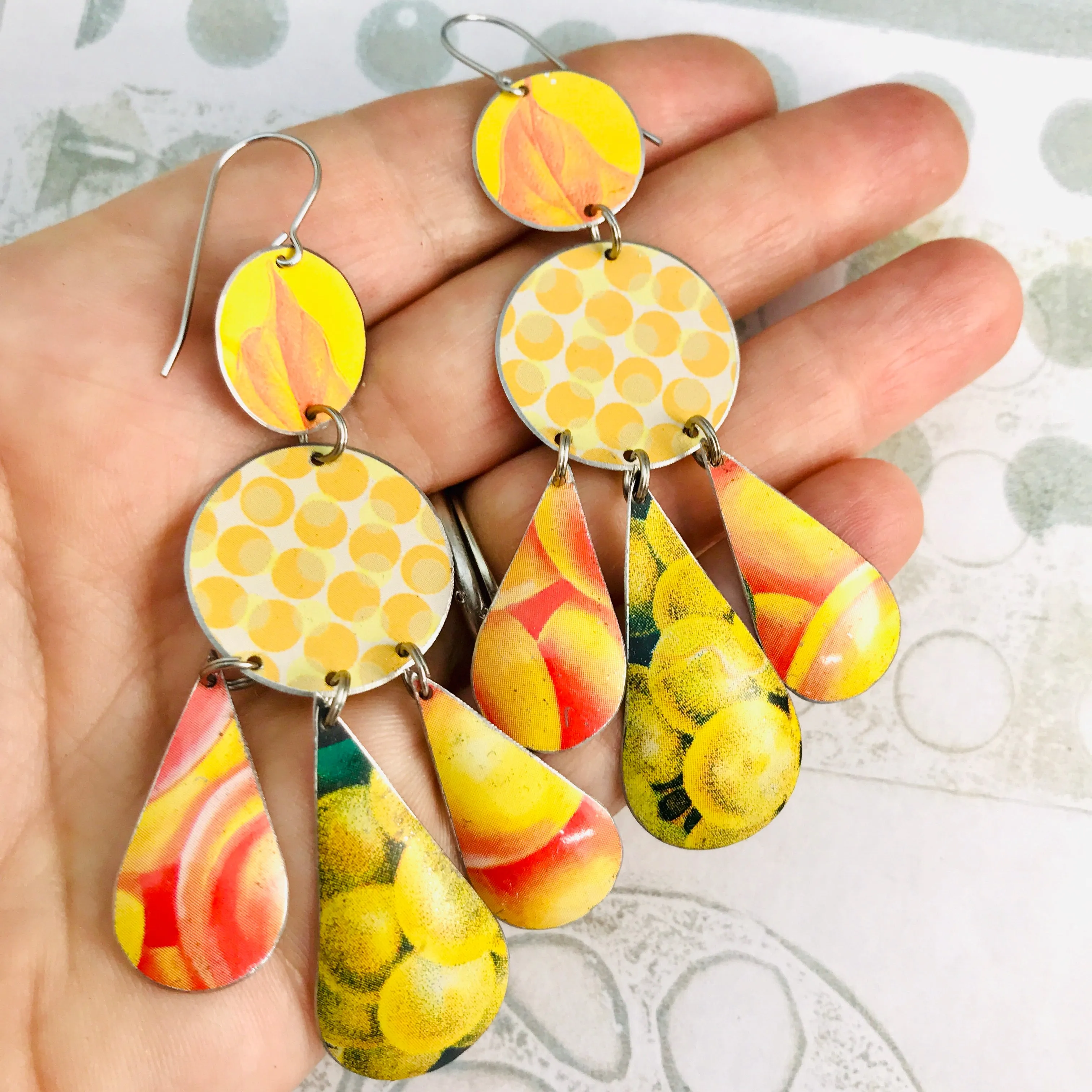 Dots & Fruits & Leaves Zero Waste Tin Chandelier Earrings