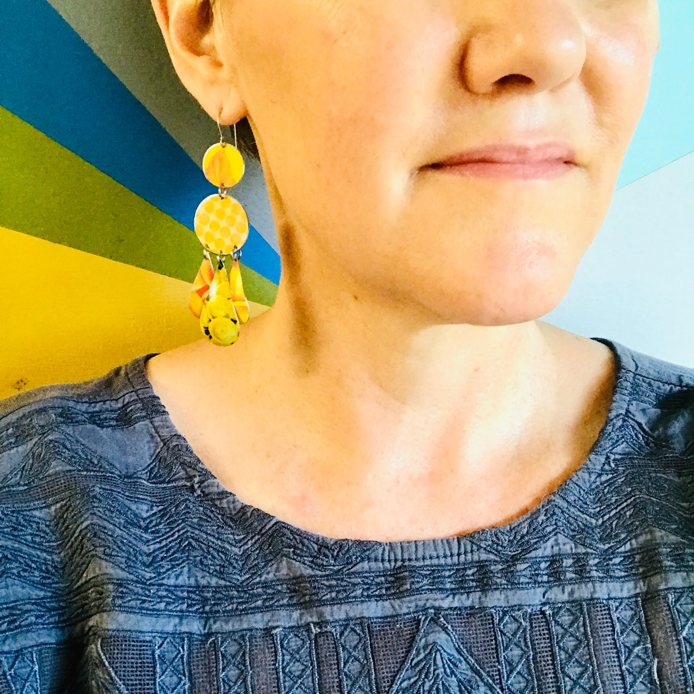 Dots & Fruits & Leaves Zero Waste Tin Chandelier Earrings
