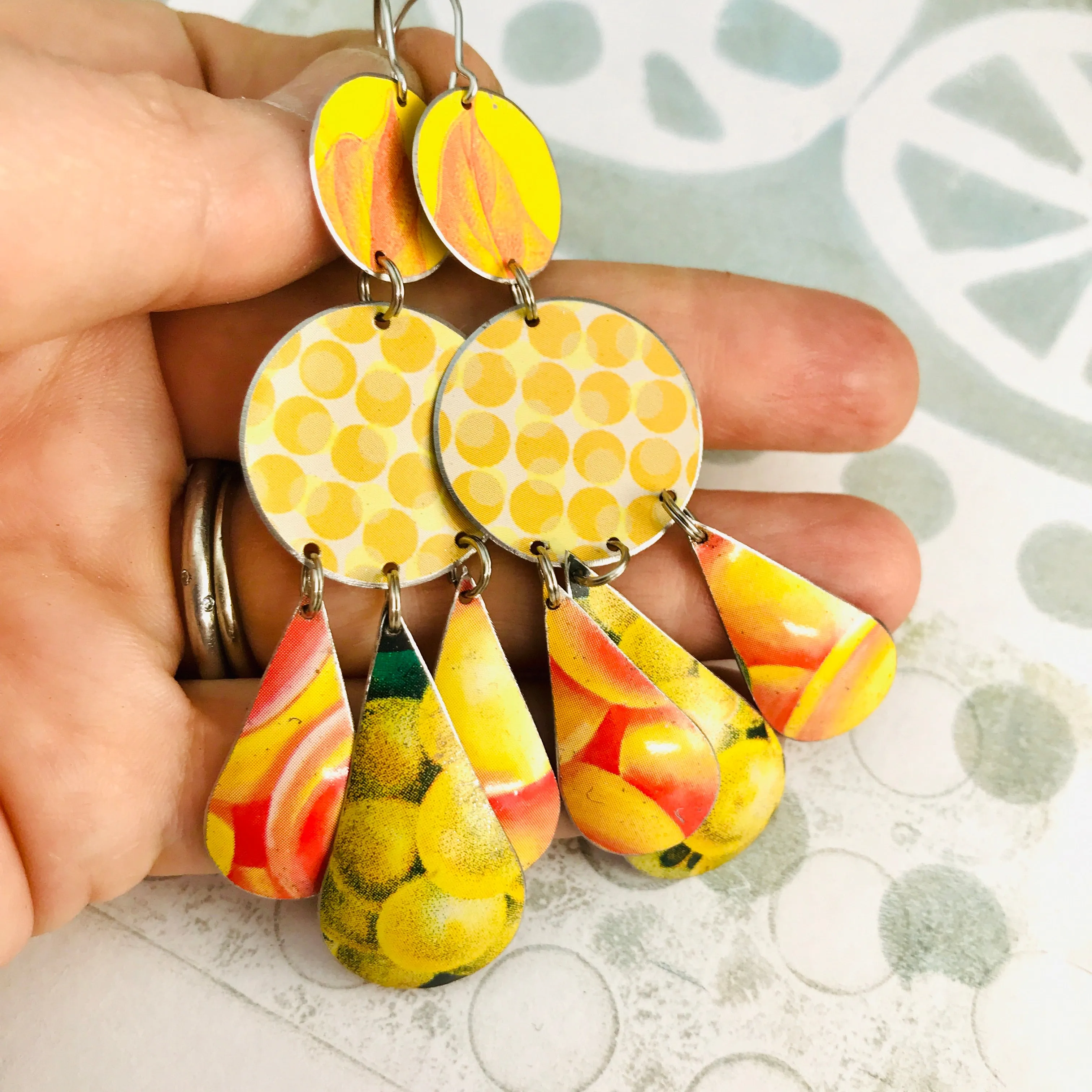 Dots & Fruits & Leaves Zero Waste Tin Chandelier Earrings