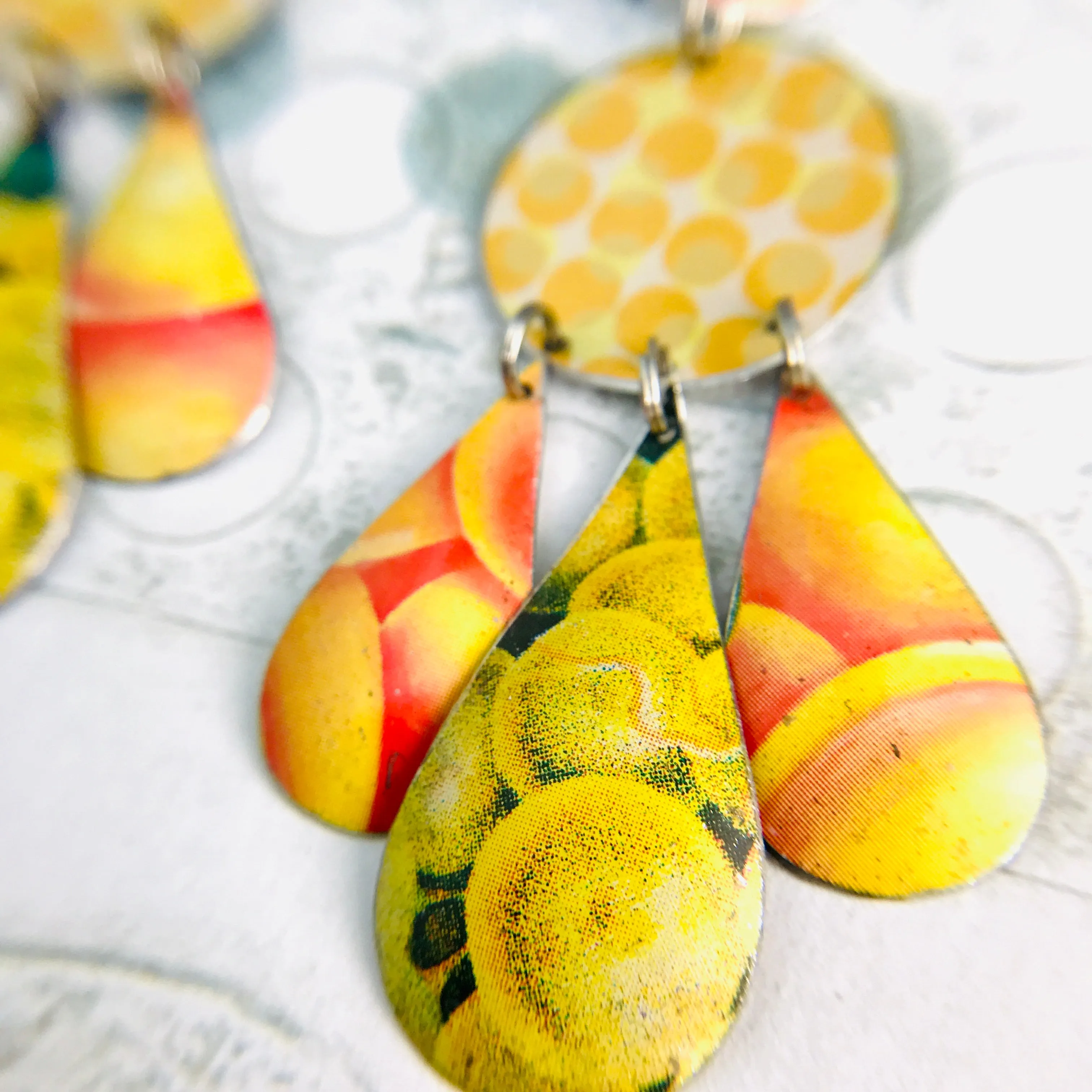 Dots & Fruits & Leaves Zero Waste Tin Chandelier Earrings