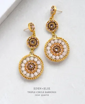 EDEN   ELIE Luxe triple circle statement drop earrings - rose quartz