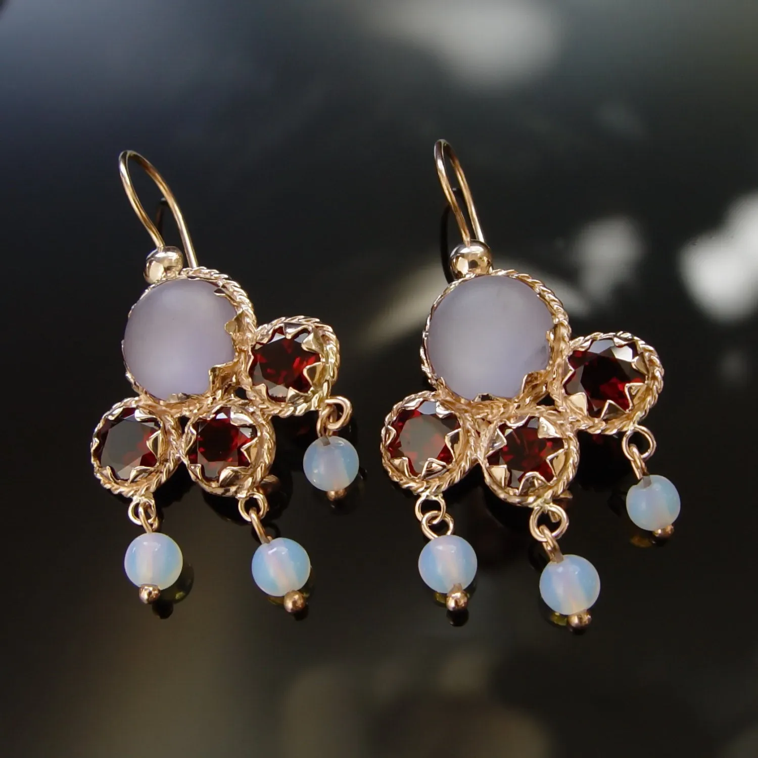 EG0708 Gemstones chandelier gold earrings