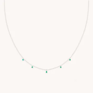 Emerald Charm Necklace in Solid White Gold