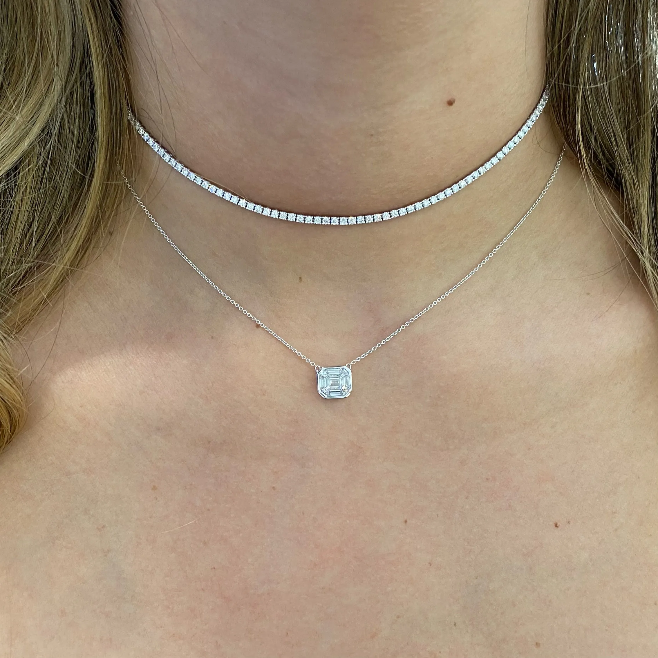 Emerald-Cut Diamond Cluster Necklace