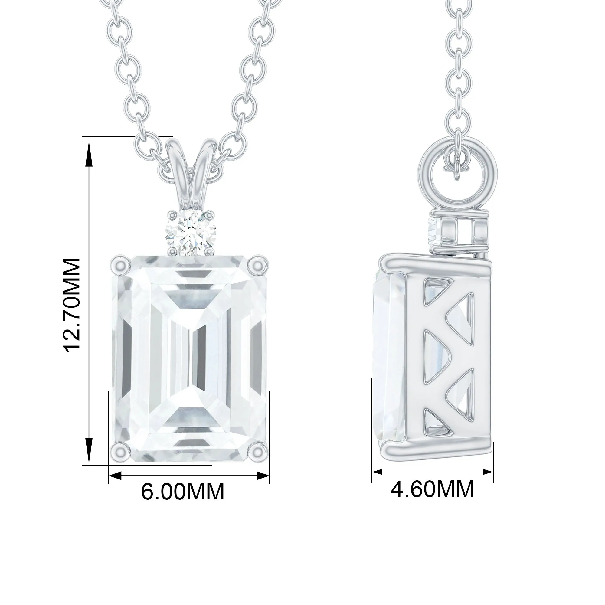 Emerald Cut Moissanite Solitaire Pendant Necklace