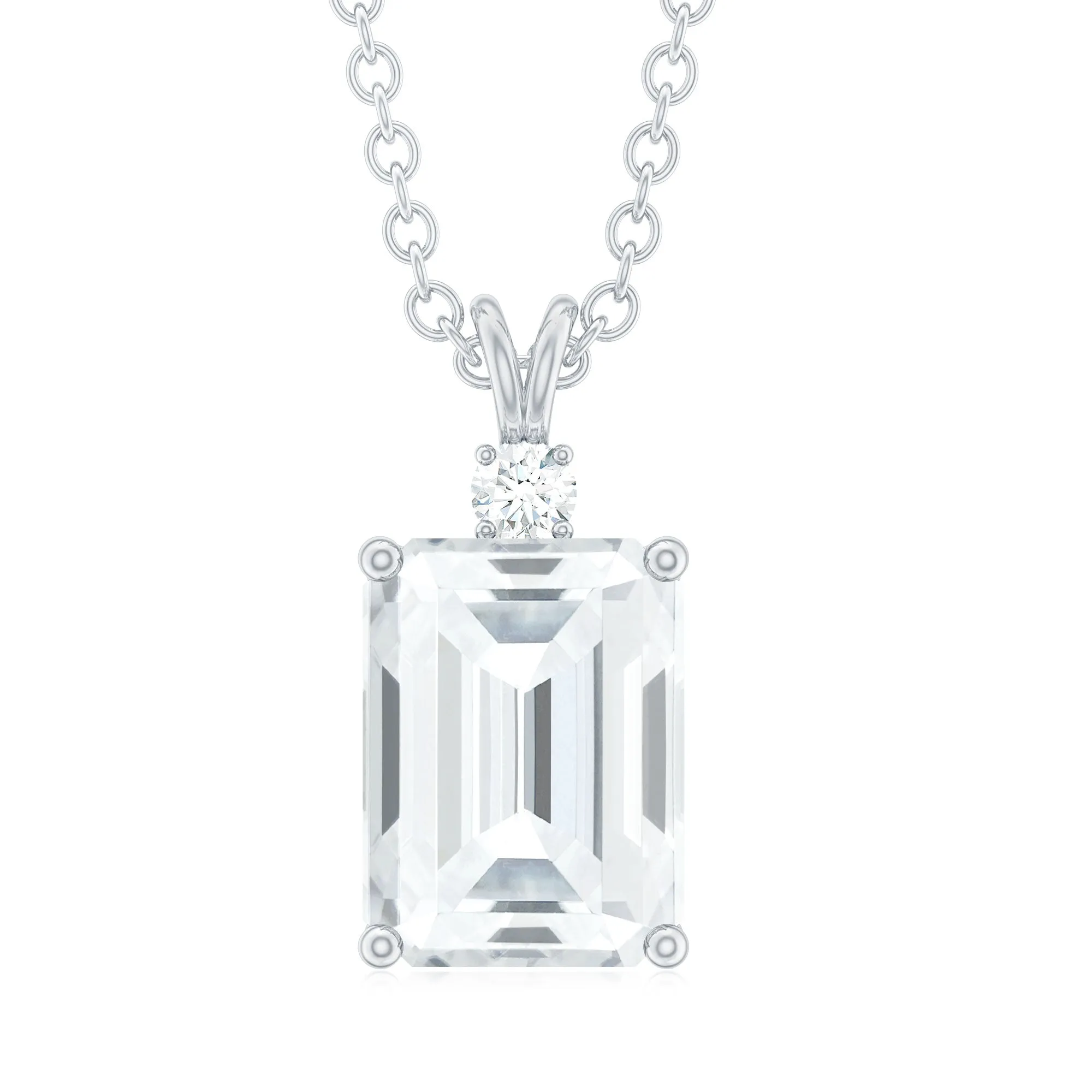 Emerald Cut Moissanite Solitaire Pendant Necklace