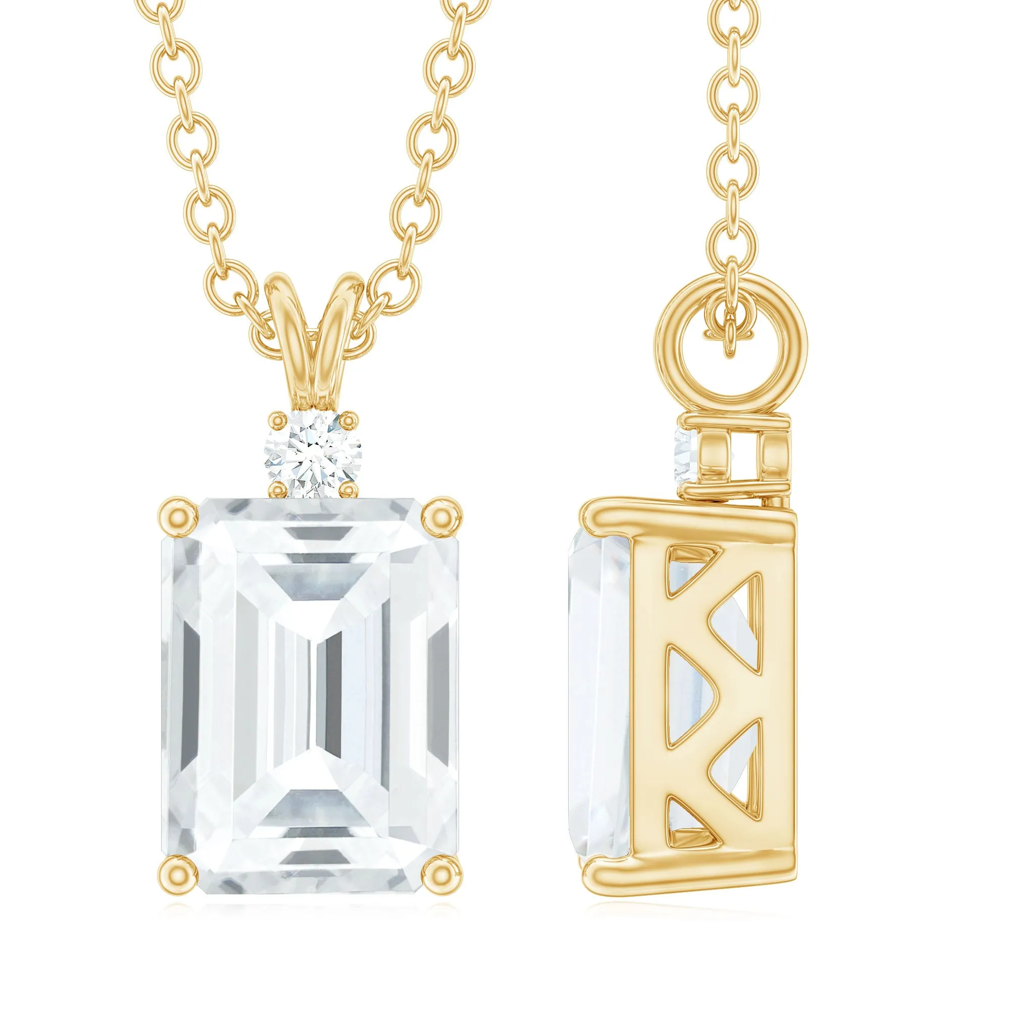 Emerald Cut Moissanite Solitaire Pendant Necklace