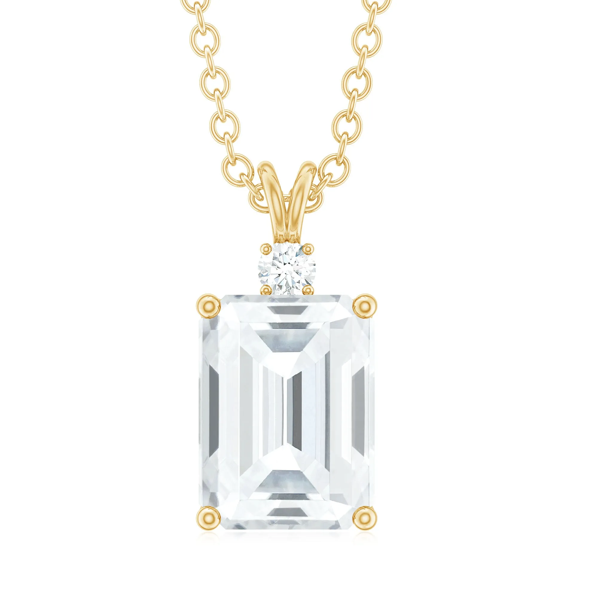 Emerald Cut Moissanite Solitaire Pendant Necklace
