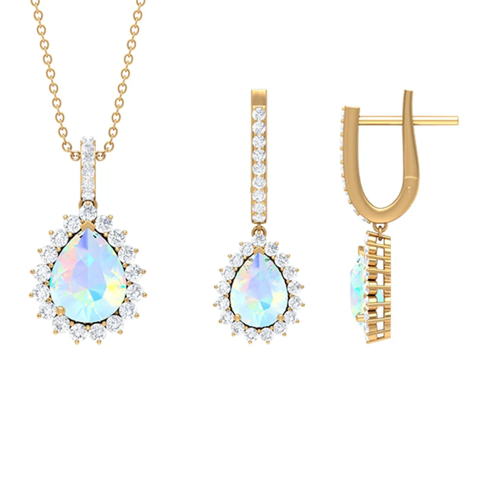 Ethiopian Opal and Moissanite Teardrop Jewelry Set